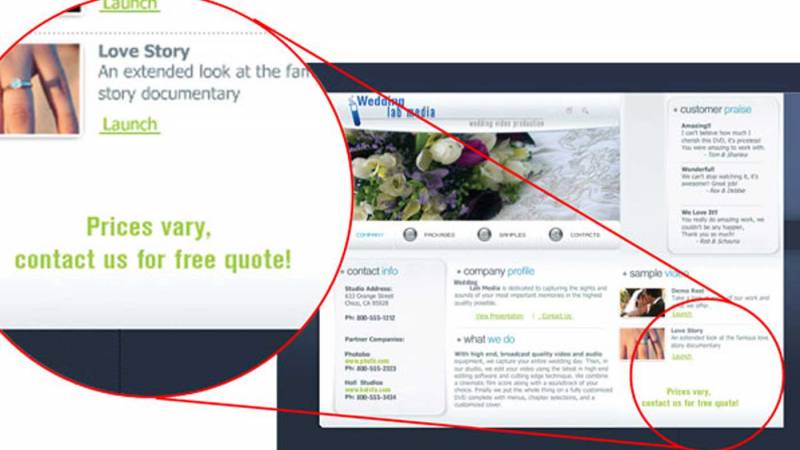Call out on website showing prices available, get free quote.
