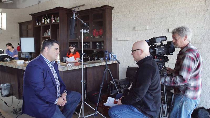 Fred Peabody is seen here interviewing Cenk Uygur of The Young Turks, an independent online news show.