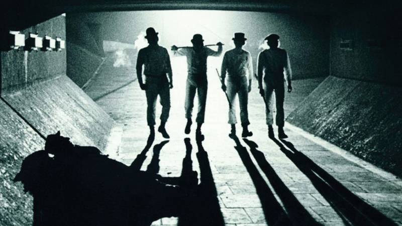 Scene from “Clockwork Orange” (1971) showing a favorite lighting trick amongst noir directors, the silhouette.