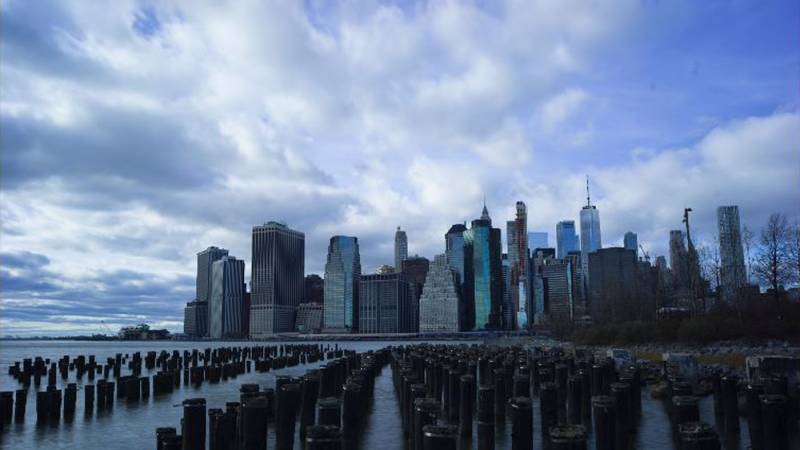 Blue filter over camera shot of city