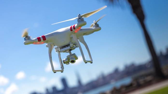 Drone Drone flying near city
