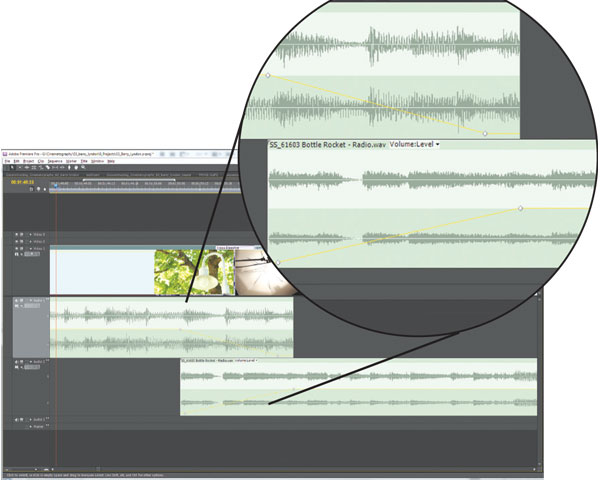 By using keyframes, audio clips can fade in and out according to your production.