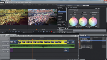 MAGIX Video Pro X6 Video Editing Software Review Image of MAGIX Video Pro timeline with color correction properties.
