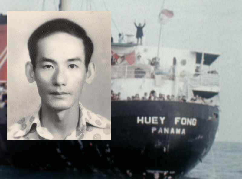 Young Sriracha founder, David Tran, and the Vietnamese ship containing the namesake of his company