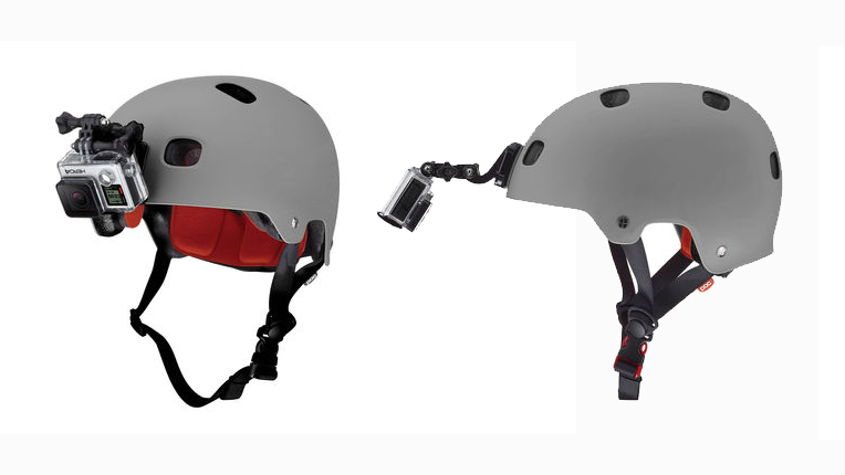 GoPro mounted to helmet - front mount and longer arm option