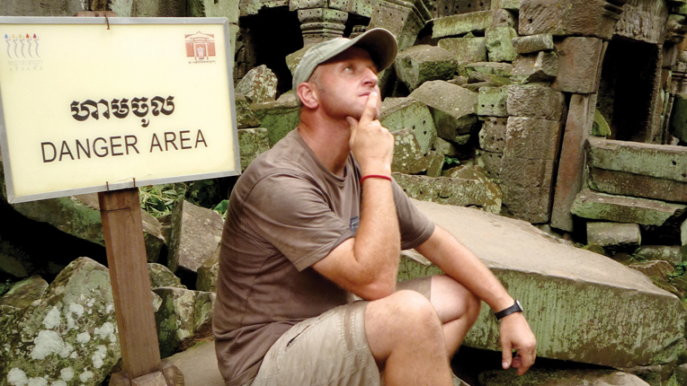 Cinematographer Gavin Thurston in a posted danger area.